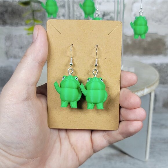 Hand Crafted Jewelry - Middle Finger Frog Earrings | 3D Printed | Quirky | Funny | Unique Gift | Handma